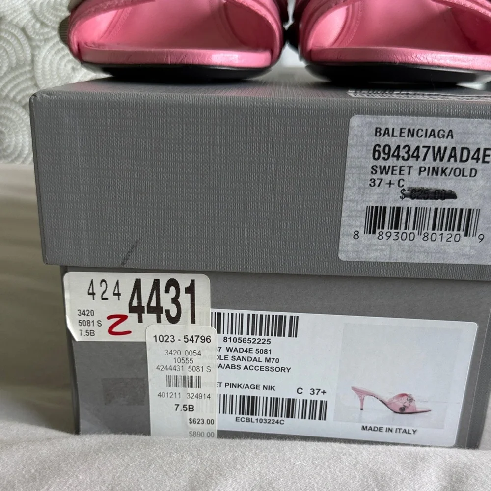Balenciaga Pink Leather Slide Mules with Silver-Tone Studded Buckles Size 7.5 - Picture 2 of 9